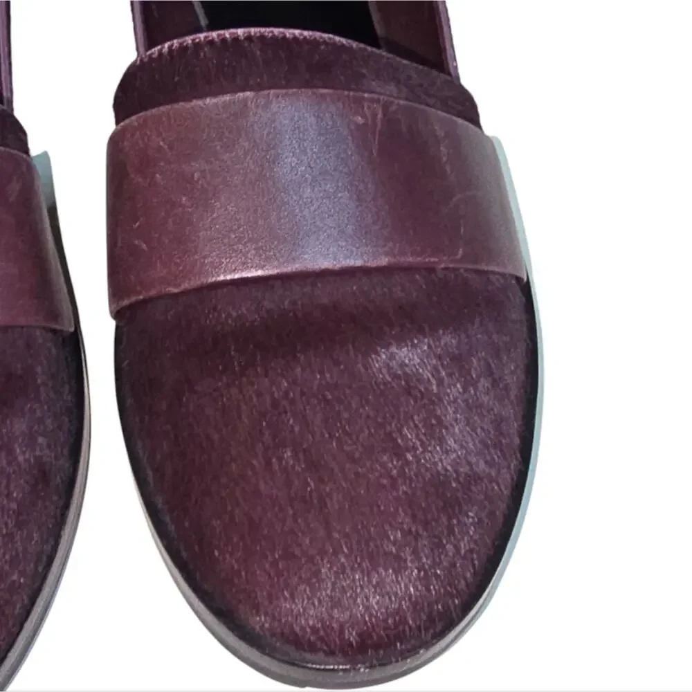 Vince Mason Burgundy Purple Casual Leather Calf Hair Flats Loafers Size 6.5